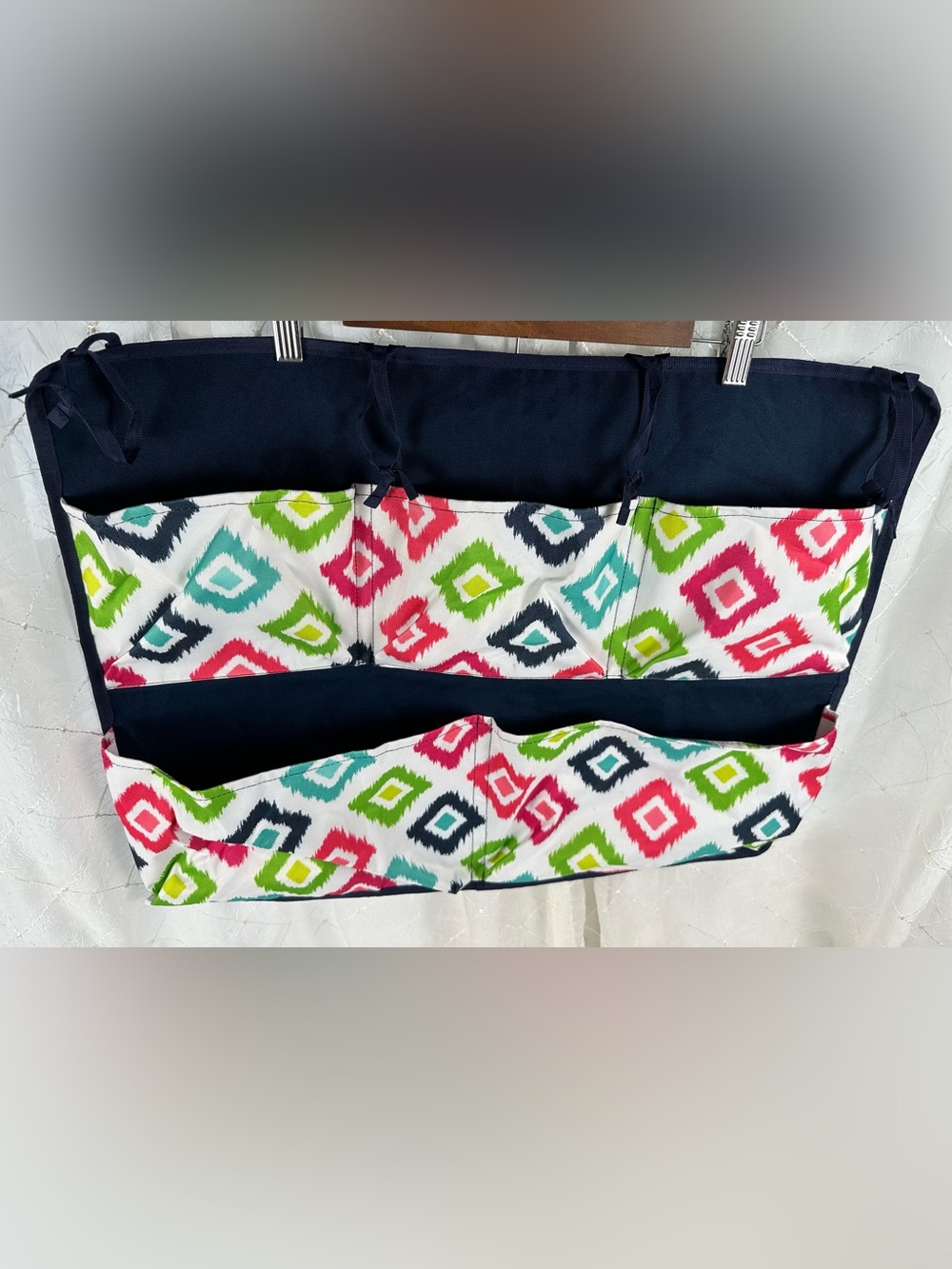 Navy & Multicolor Diamond-Print Hanging Storage Skirt